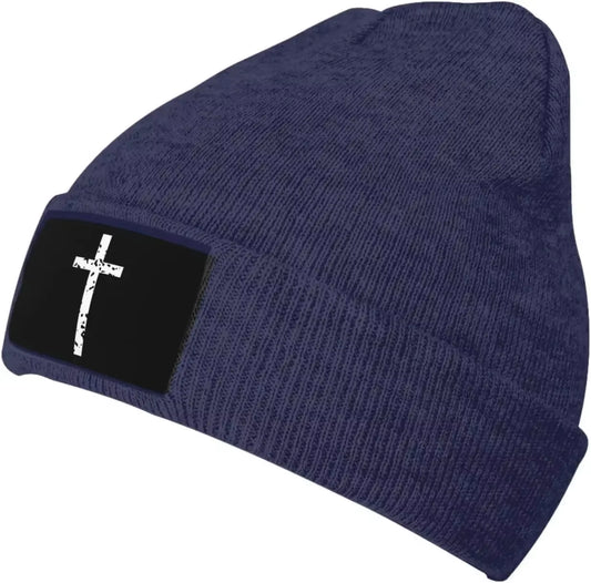 Christian Cross Beanie Hat for Women Men Winter Hat Cuffed Knit Skull Cap Warm Ski Hats