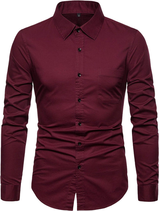 Men’S Long Sleeve Casual Button down Dress Shirts with Chest Pocket